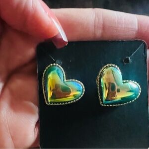 Heart-Shaped Gold and Green Earrings